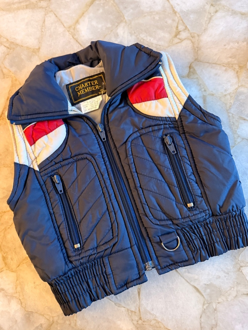 Vintage Toddler 2Y Charter Member Navy Puffer Vest with Red & Cream Accents